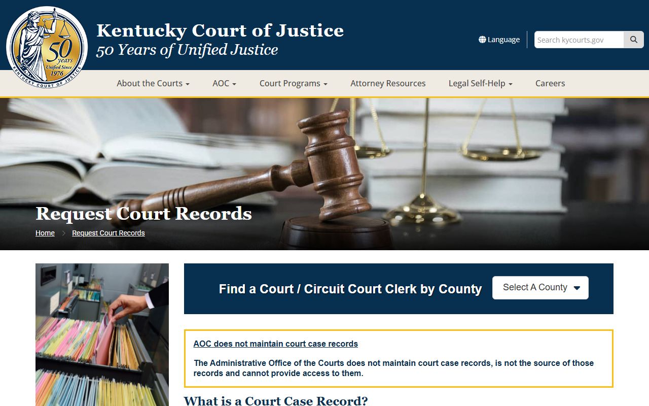 Fayette County court records request instructions from the Kentucky Court of Justice