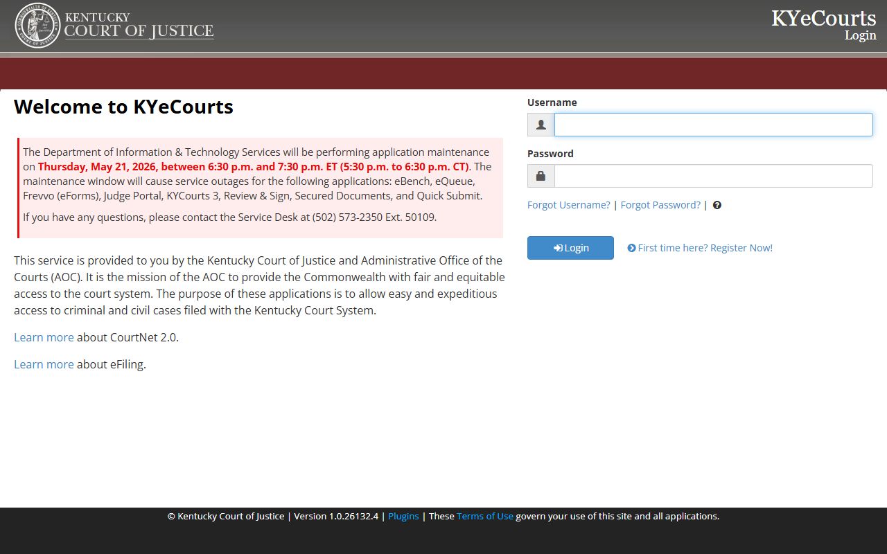 Fayette County court records access through KYeCourts CourtNet login portal