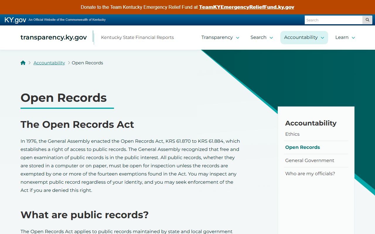 Fayette County public records Kentucky Open Records Act overview page