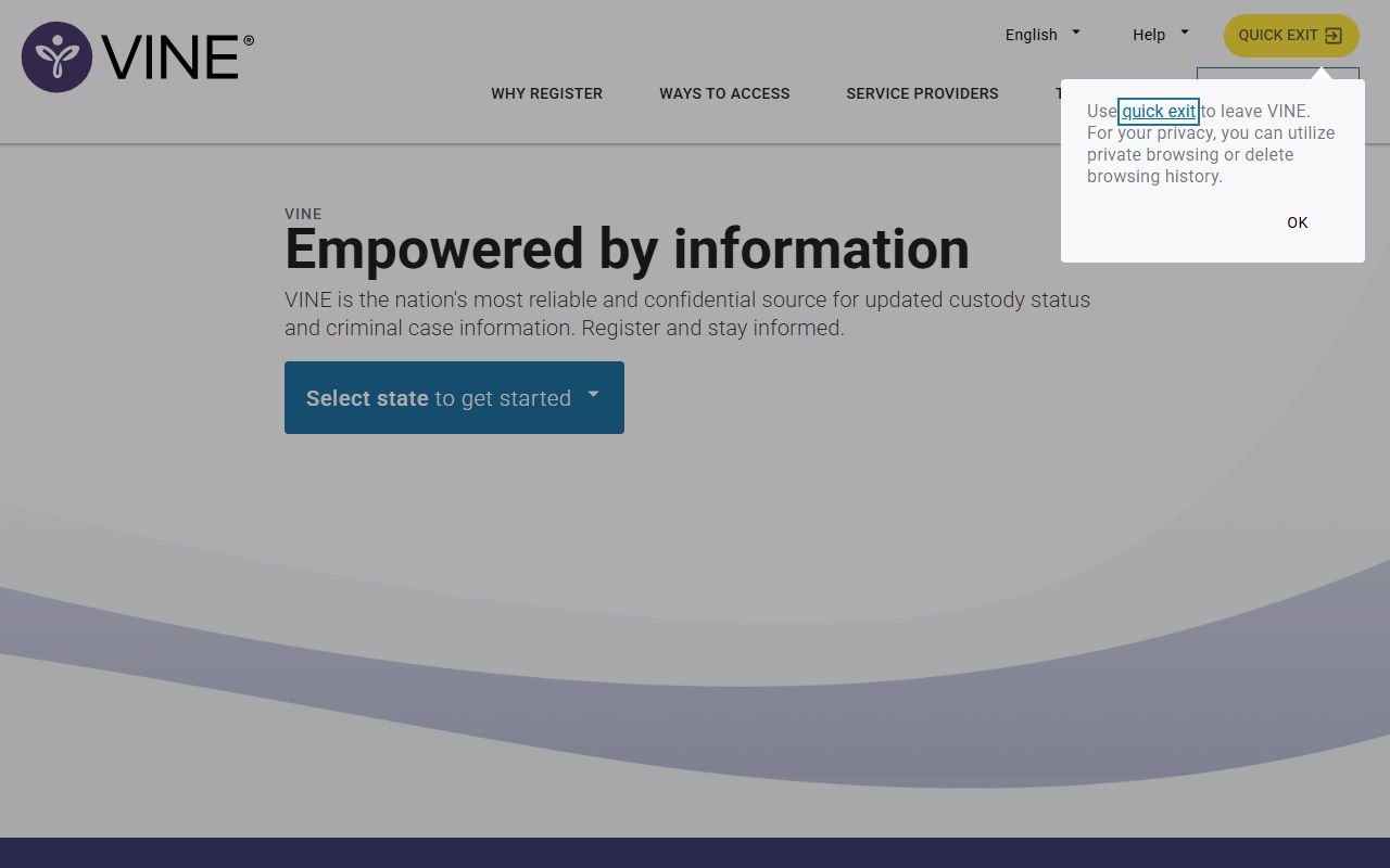 VINELink national custody search and notification portal used for Fayette County released inmates