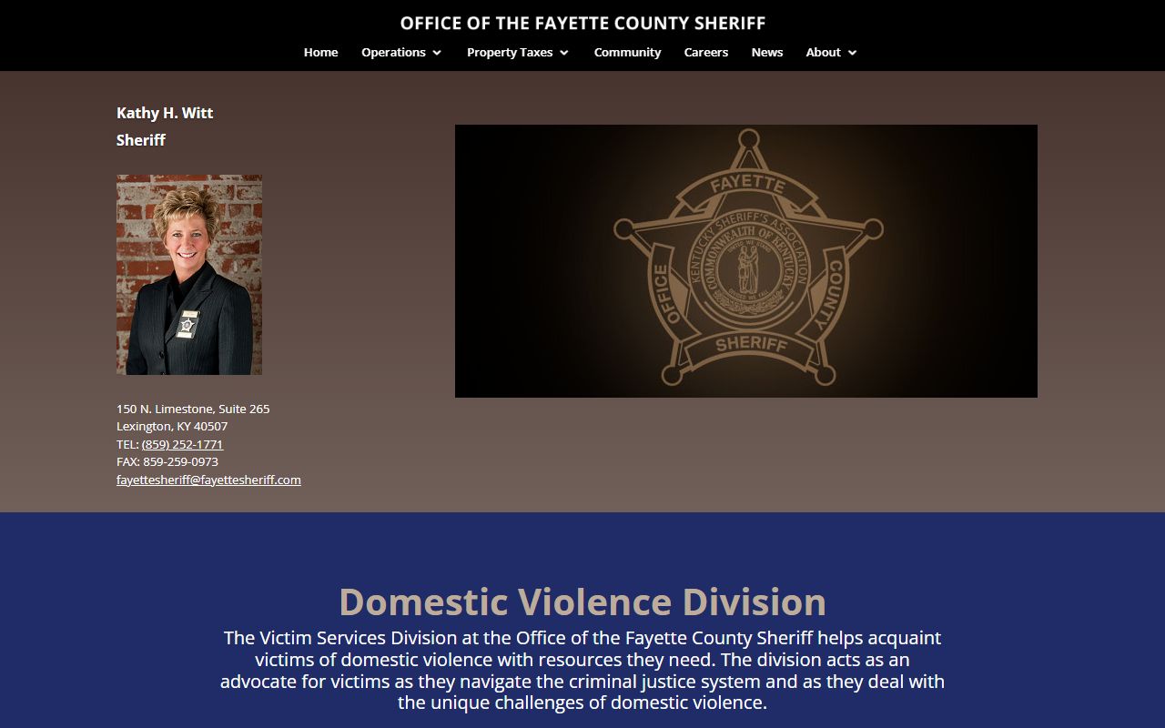 Fayette County Sheriff Domestic Violence and Victim Services Division page showing EPO support services