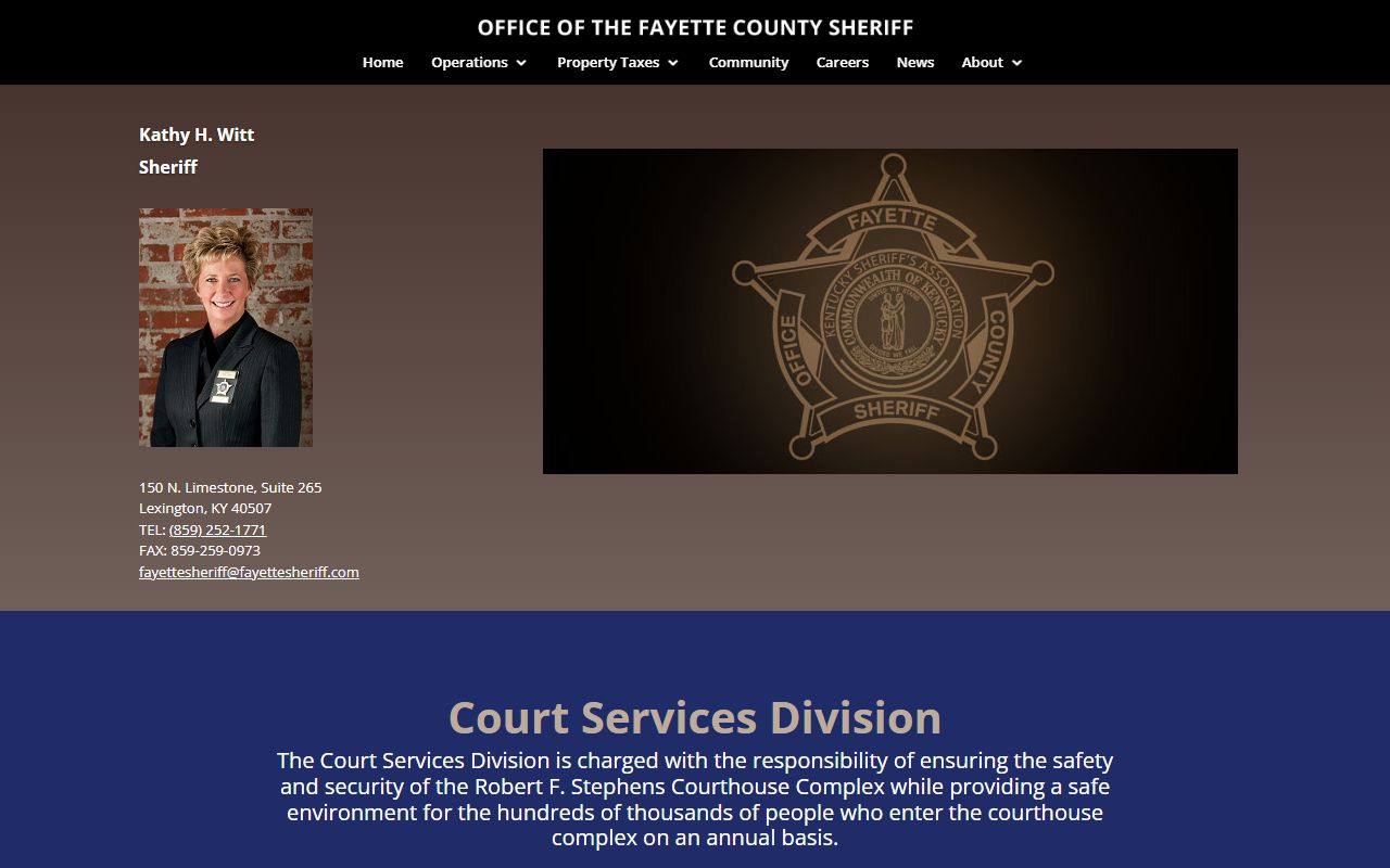 Fayette County Sheriff Court Services Division page showing courthouse process service roles